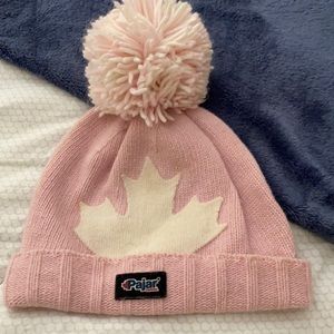 Pink PAJAR Pom Pom Wool hat with Maple leaf